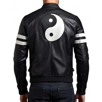 Blouson homme en cuir d'agneau bicolore noir et blanc modèle YinYang