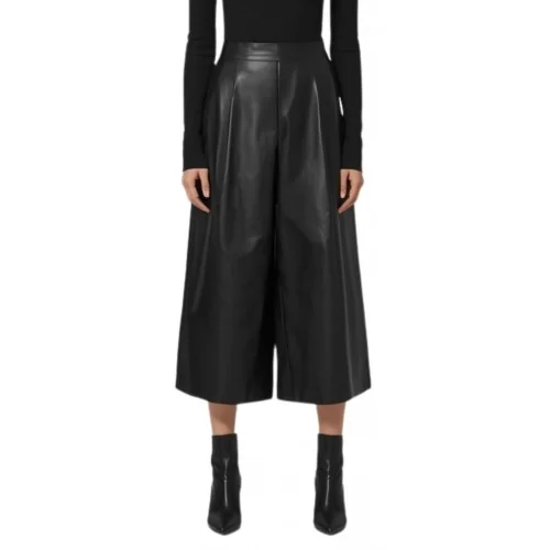 Jupe culotte longue en cuir d'agneau noir modèle Jisléne