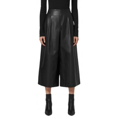Jupe culotte longue en cuir d'agneau noir modèle Jisléne