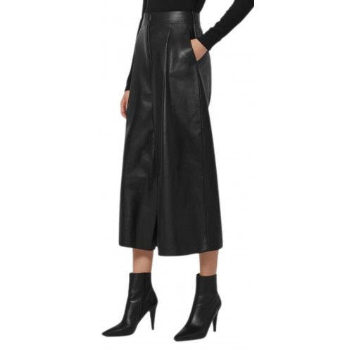 Jupe culotte longue en cuir d'agneau noir modèle Jisléne