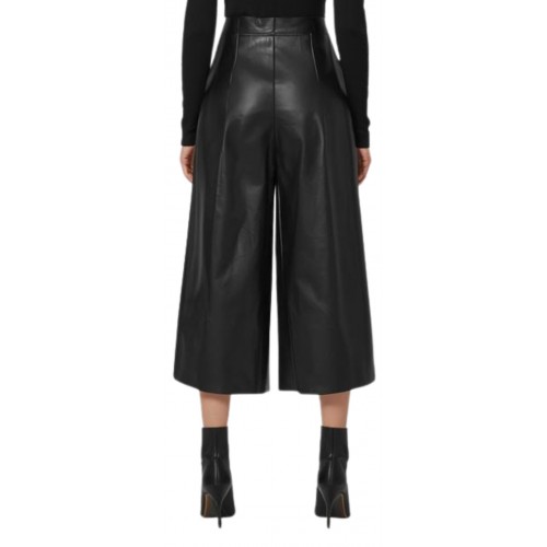 Jupe culotte longue en cuir d'agneau noir modèle Jisléne