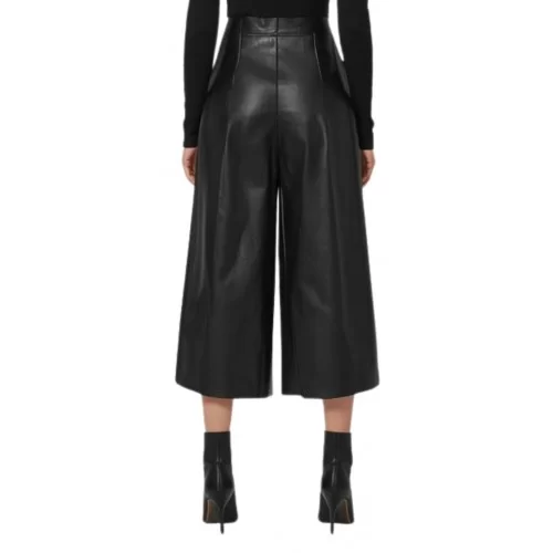 Jupe culotte longue en cuir d'agneau noir modèle Jisléne