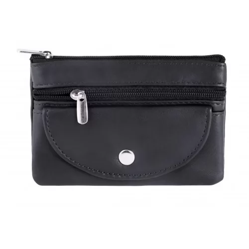 Porte monnaie porte clé en cuir d'agneau et petite poche devant