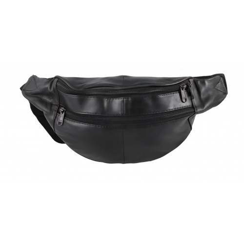Sac banane en cuir agneau noir avec zip et ceinture réglable