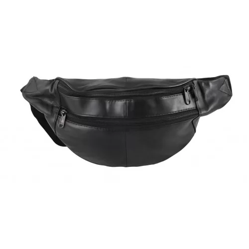 Sac banane en cuir agneau noir avec zip et ceinture réglable