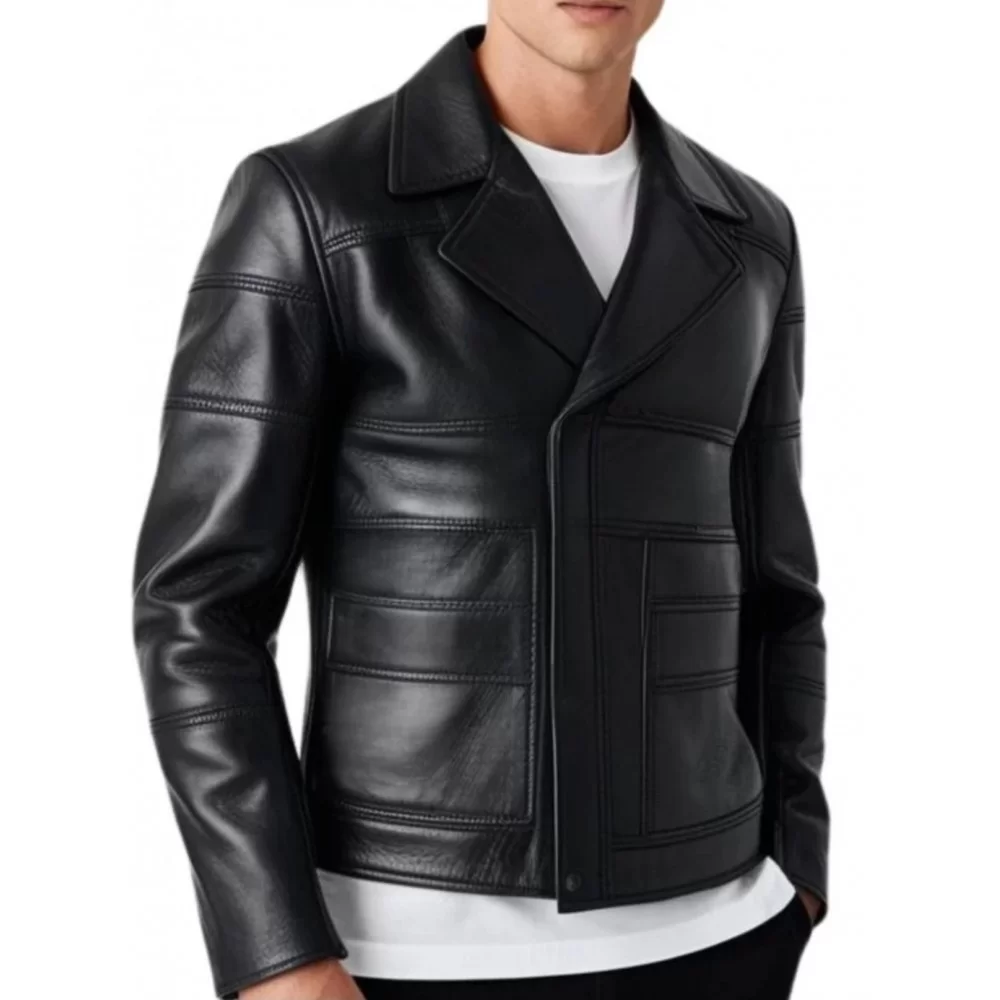 Blouson en cuir homme en agneau noir modèle Arione