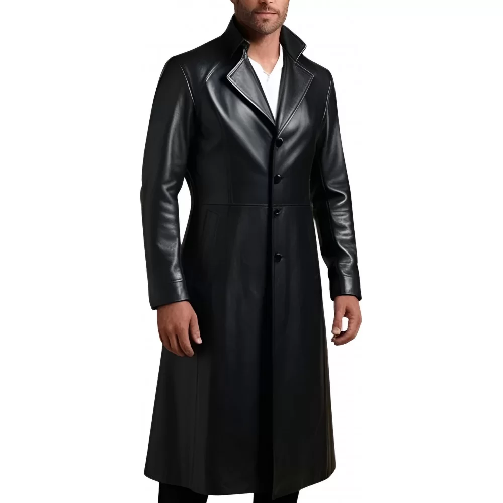 Veste redingote longue en cuir d'agneau noir fermeture par boutons sur l'avant modèle Xaola Veste redingote longue en cuir d'agneau noir fermeture par boutons sur l'avant modèle Xaola