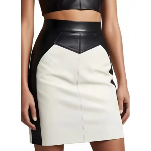 Jupe mi longue en agneaux bicolore noir et blanc modèle Crizzy