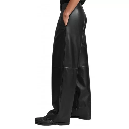 Pantalon coupe oversize large homme en cuir d'agneau noir modèle Ricchy