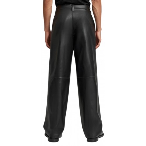 Pantalon coupe oversize large homme en cuir d'agneau noir modèle Ricchy