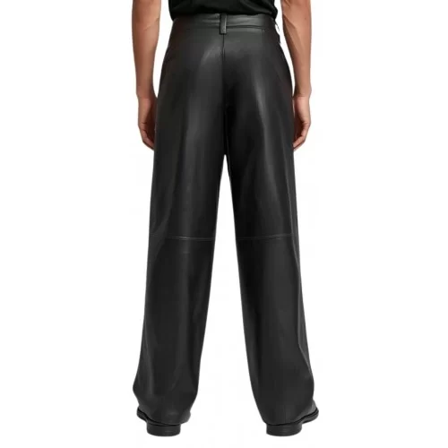 Pantalon coupe oversize large homme en cuir d'agneau noir modèle Ricchy
