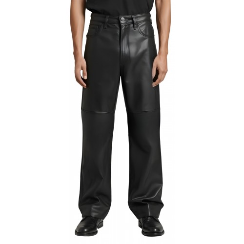 Pantalon jeans coupe large homme en cuir d'agneau noir modèle Nymie
