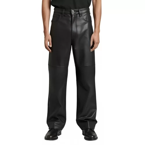 Pantalon jeans coupe large homme en cuir d'agneau noir modèle Nymie