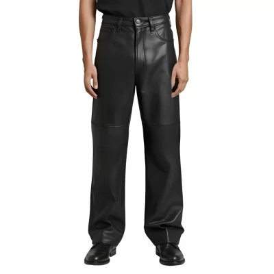 Pantalon jeans coupe large homme en cuir d'agneau noir modèle Nymie