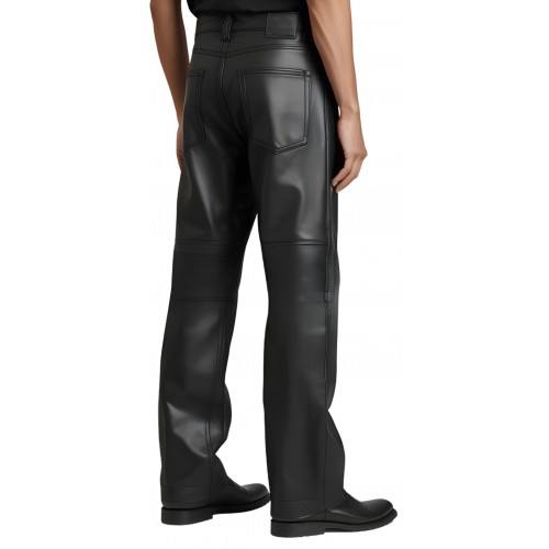 Pantalon jeans coupe large homme en cuir d'agneau noir modèle Nymie