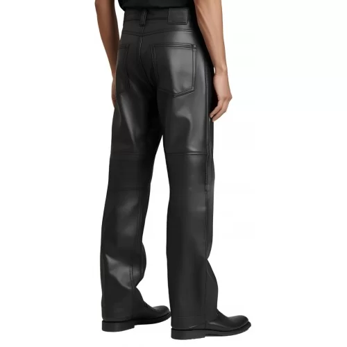 Pantalon jeans coupe large homme en cuir d'agneau noir modèle Nymie