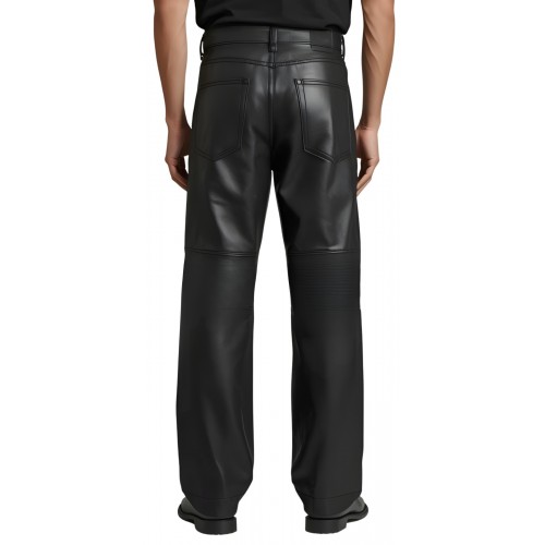 Pantalon jeans coupe large homme en cuir d'agneau noir modèle Nymie