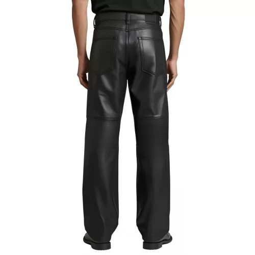 Pantalon jeans coupe large homme en cuir d'agneau noir modèle Nymie