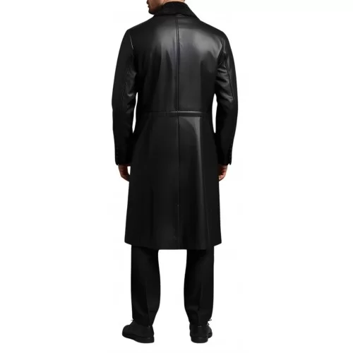 Manteau classique homme en cuir d'agneau noir fermeture par boutons modèle 50