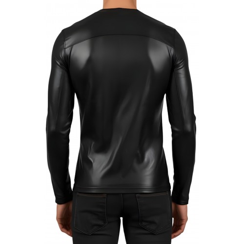 Tee-shirt en cuir d'agneau stretch col en V modèle kalianté