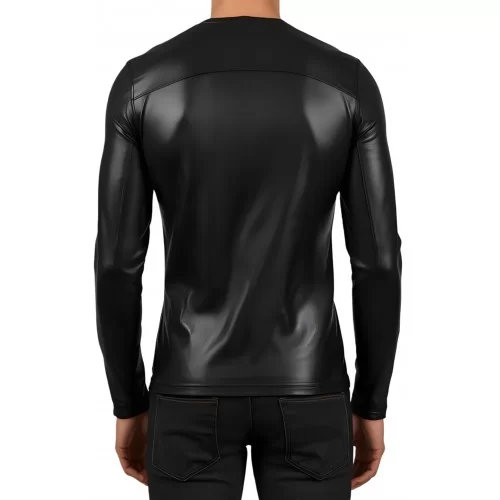 Tee-shirt en cuir d'agneau stretch col en V modèle kalianté