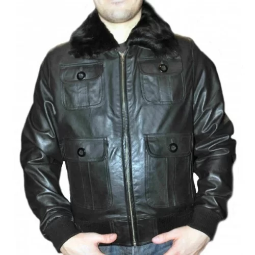 Blouson type aviateur vachette plongée noire modèle Bobby col mouton amovible