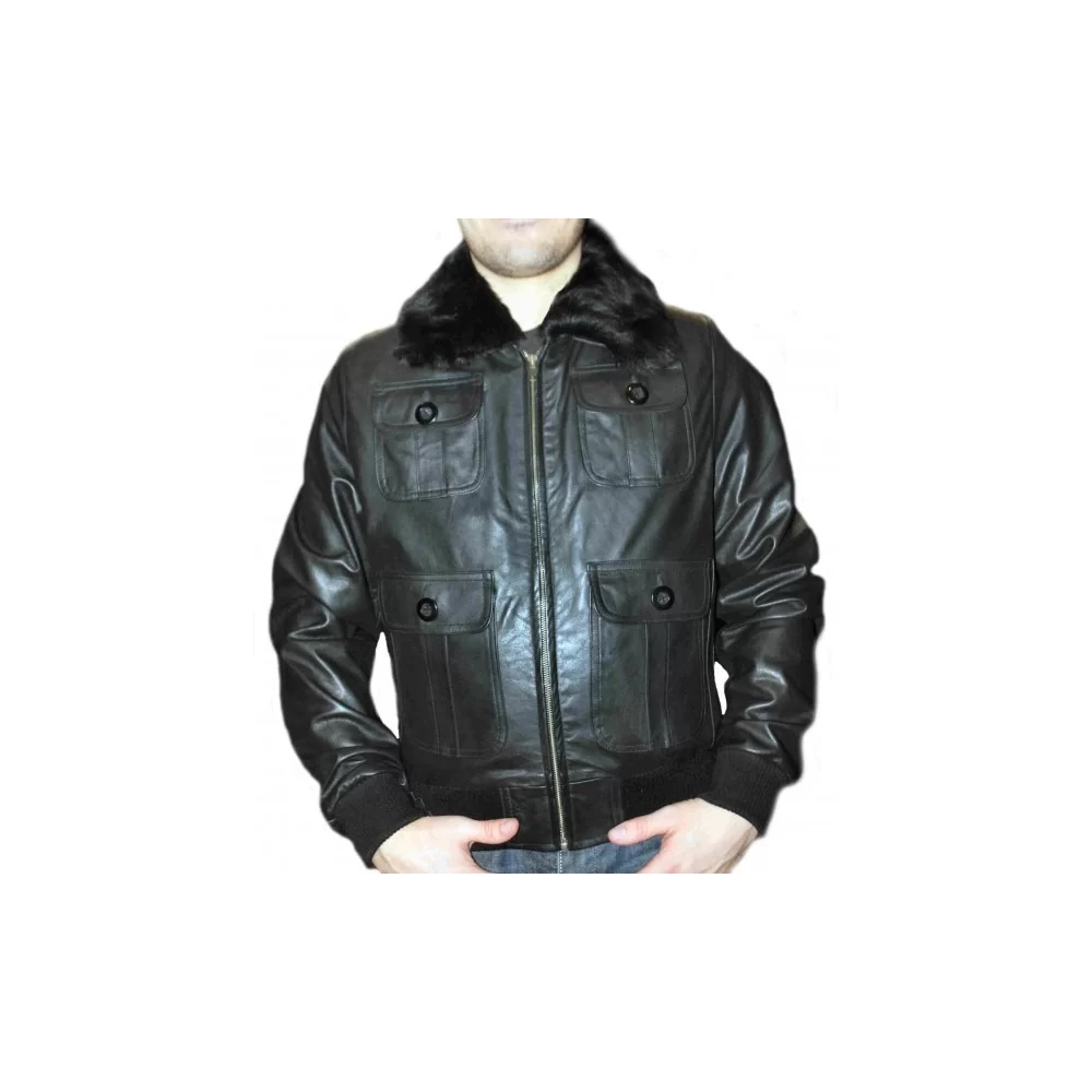Blouson type aviateur vachette plongée noire modèle Bobby col mouton amovible