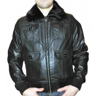 Blouson type aviateur vachette plongée noire modèle Bobby col mouton amovible