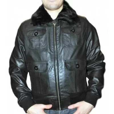 Blouson type aviateur vachette plongée noire modèle Bobby col mouton amovible