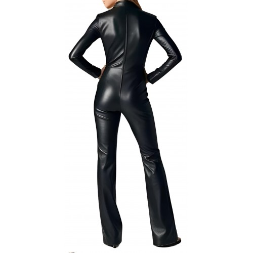 Combinaison en cuir d'agneau stretch noir modèle Tiana