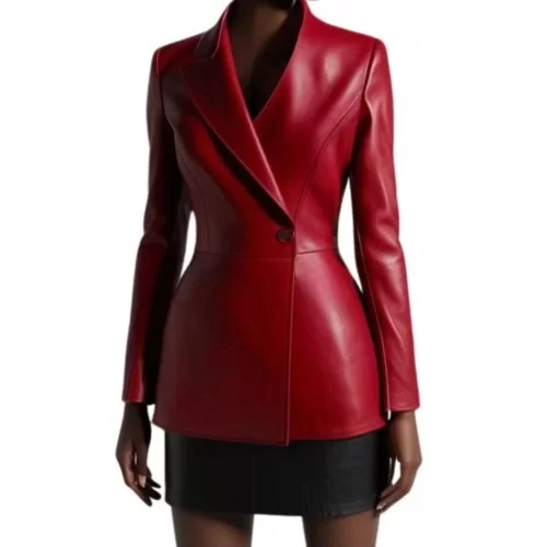 Blazer croisè femme en cuir d'agneau plongé rouge modèle Quilie