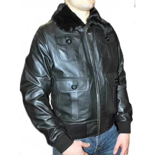 Blouson type aviateur vachette plongée noire modèle Bobby col mouton amovible