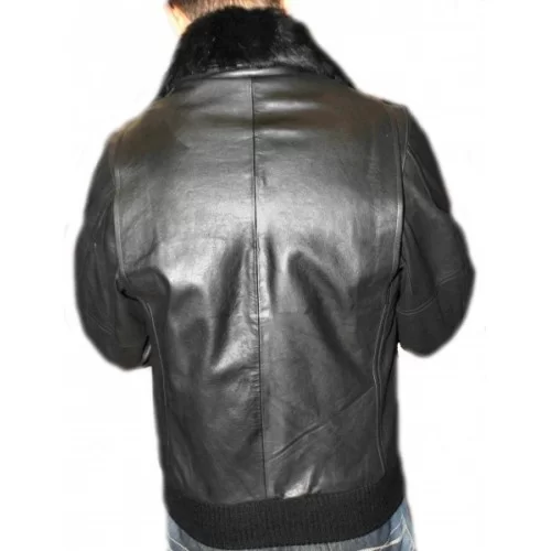 Blouson type aviateur vachette plongée noire modèle Bobby col mouton amovible