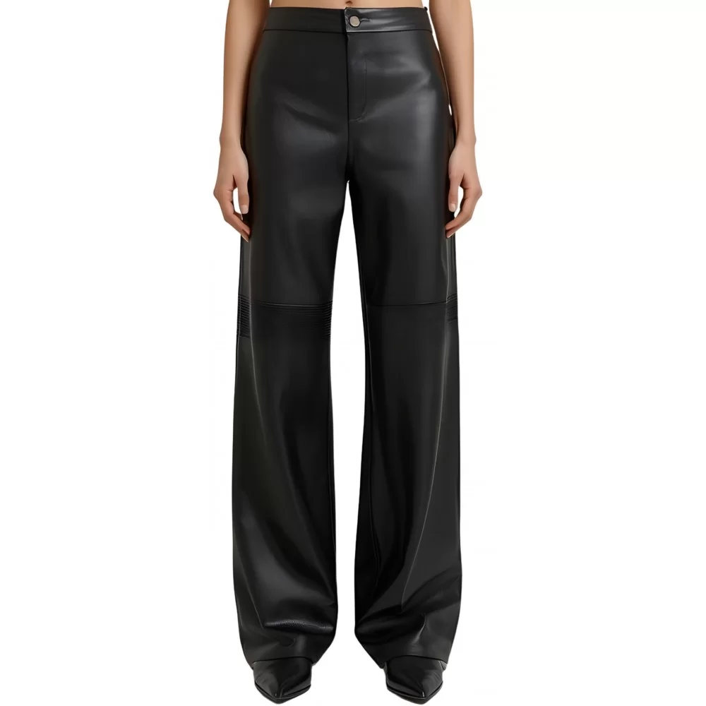 Pantalon femme coupe oversize en cuir d'agneau modèle Aménoa