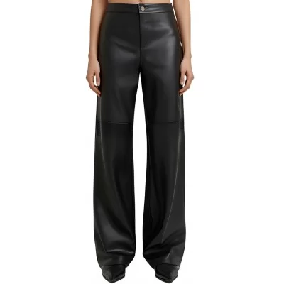 Pantalon femme coupe oversize en cuir d'agneau modèle Aménoa