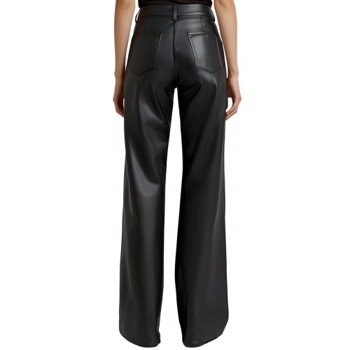 Pantalon femme coupe oversize en cuir d'agneau modèle Aménoa
