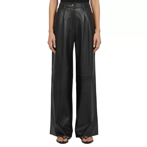 Pantalon femme oversize en cuir d'agneau noir modèle Oralie