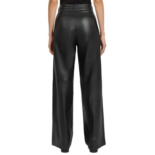 Pantalon femme oversize en cuir d'agneau noir modèle Oralie