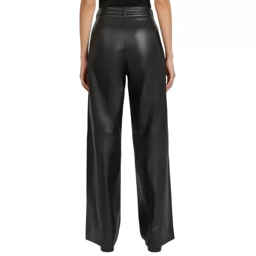 Pantalon femme oversize en cuir d'agneau noir modèle Oralie