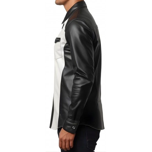 Chemise homme bocolore en agneaux noir et blanc  fermée par boutons pressions modèle Ykarale