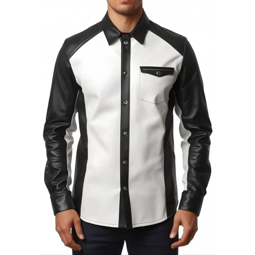 Chemise homme bocolore en agneaux noir et blanc fermée par boutons pressions modèle Ykarale