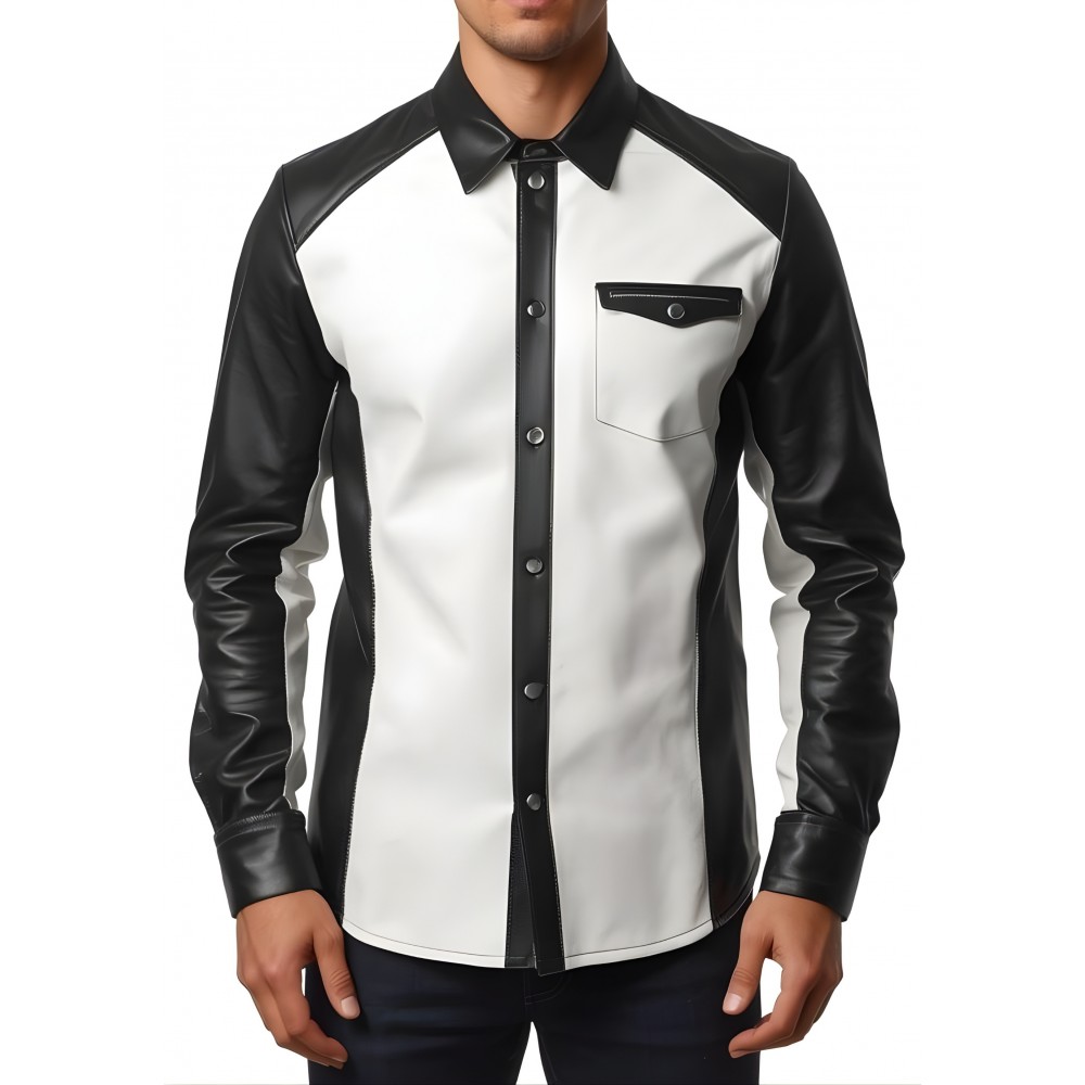 Chemise homme bocolore en agneaux noir et blanc  fermée par boutons pressions modèle Ykarale