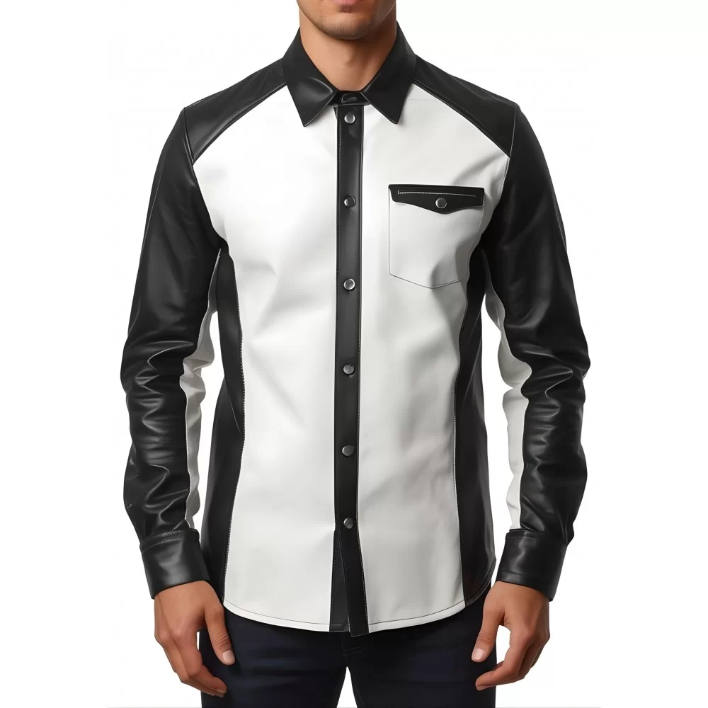 Chemise homme bocolore en agneaux noir et blanc fermée par boutons pressions modèle Ykarale