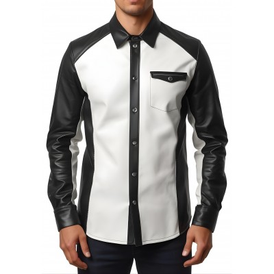 Chemise homme bocolore en agneaux noir et blanc  fermée par boutons pressions modèle Ykarale