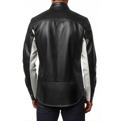 Chemise homme bocolore en agneaux noir et blanc  fermée par boutons pressions modèle Ykarale