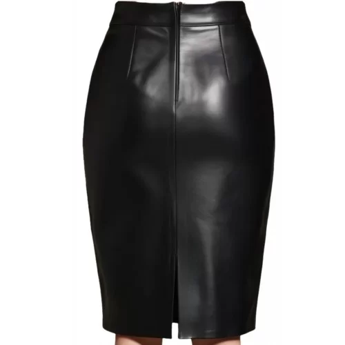 Jupe classique mi longue en cuir d'agneau noir modèle Miss