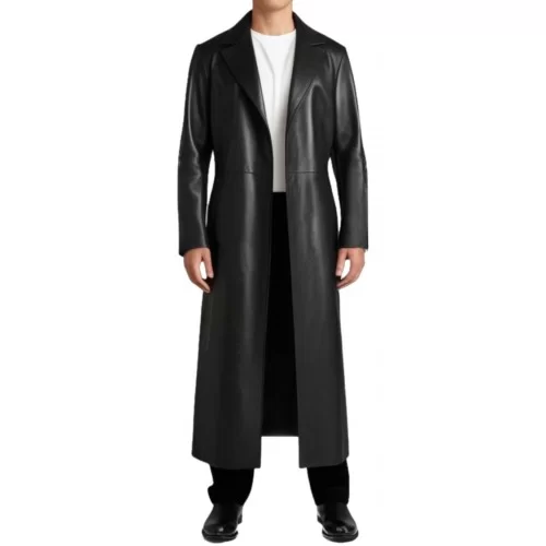 Maxi manteau homme en cuir d'agneau noir modèle Silveur