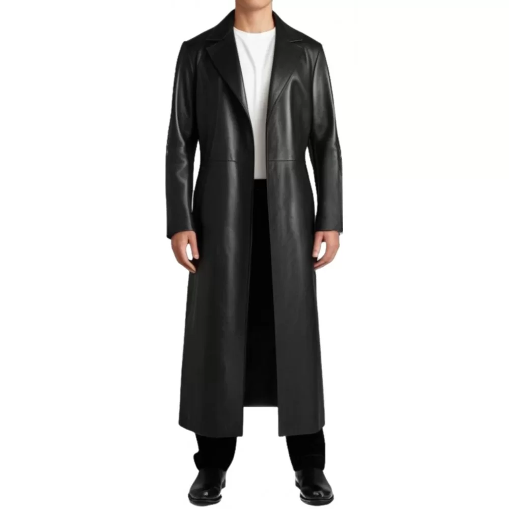 Maxi manteau homme en cuir d'agneau noir modèle Silveur