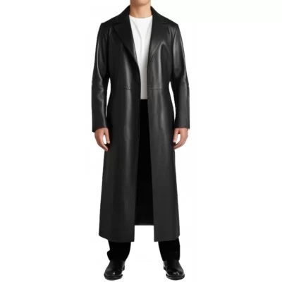 Maxi manteau homme en cuir d'agneau noir modèle Silveur
