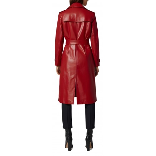 Trench manteau femme en d'agneau rouge double boutonnage et ceinture amovible modèle Anikalie